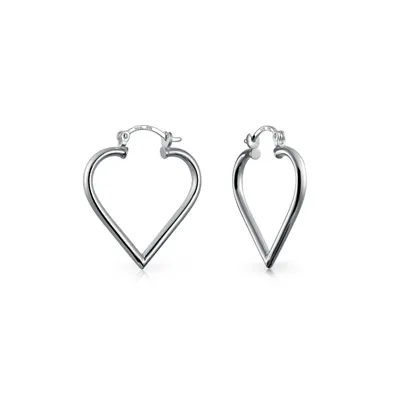 Large Heart Shaped Tube Big Hoop Earrings For Women Teen .925 Sterling Silver Hinged Notched Post