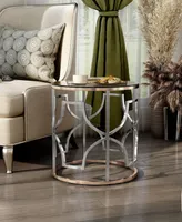 Furniture of America 23" Metal, Glass Camille Modern Round Glass Top End Table