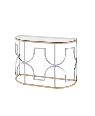 Furniture of America 42" Metal, Glass Camille Modern Semi-Circle Glass Top Sofa Table