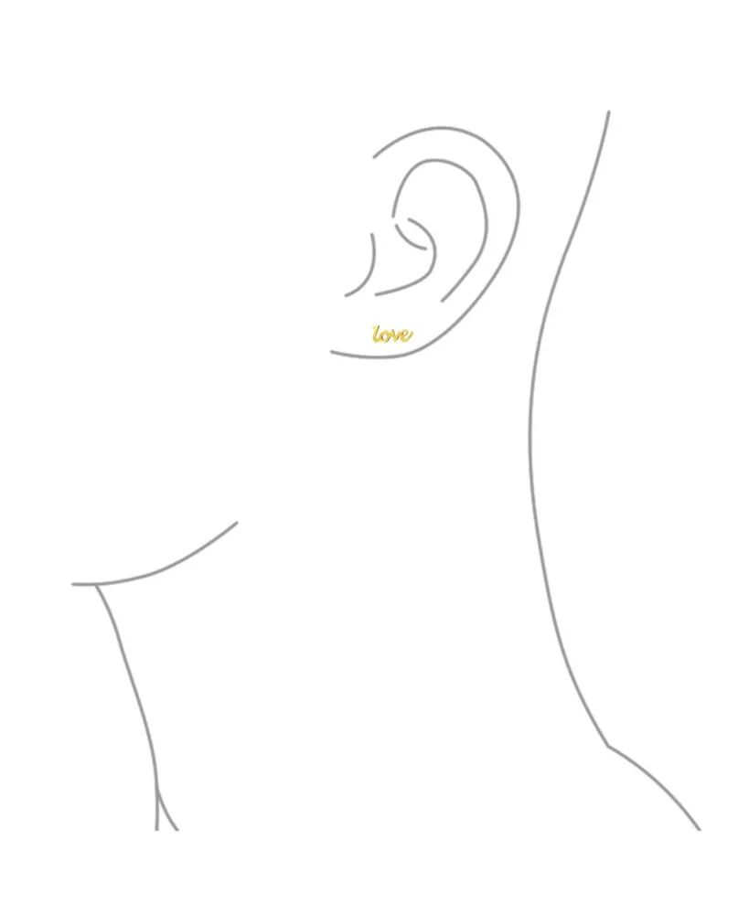 Petite Minimalist Real 14K Yellow Gold Word Symbol Of Love Stud Earring For Women Teen Girlfriend Secure Screw back