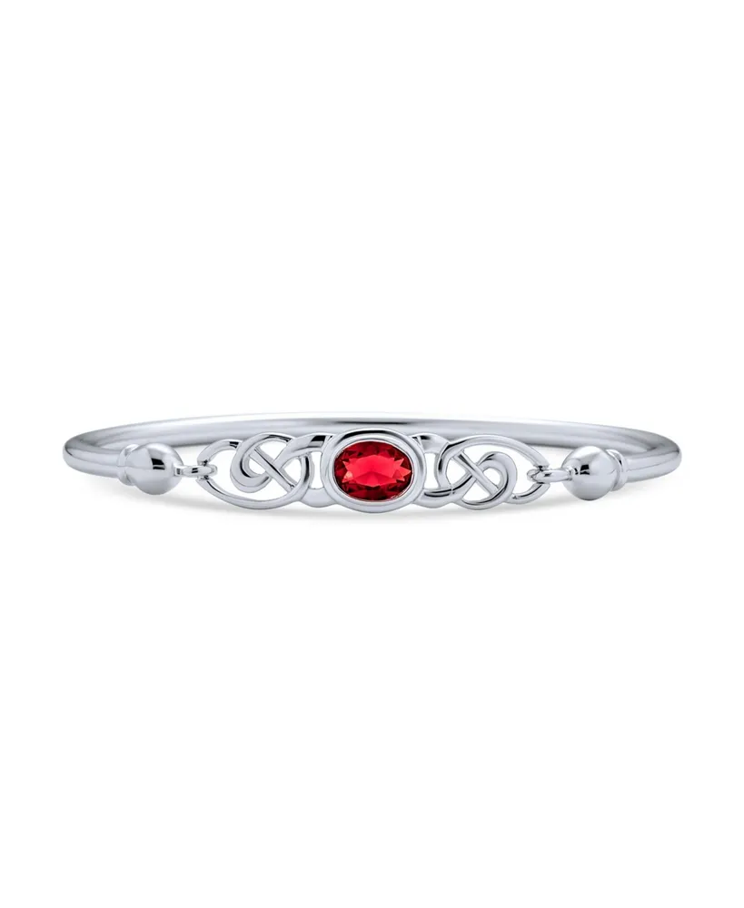 Couples Bff Infinity Irish Celtic Love Knot Bangle Bracelet For Women Teens Simulated Red Ruby Oval .925 Sterling Silver 7 Inch