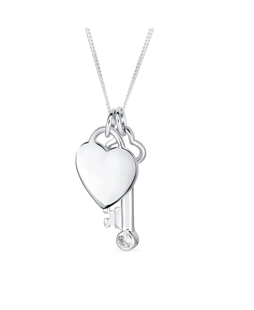 Love Lock And Key Heart Cz Accent Charm Pendant Necklace For Women For Girlfriend .925 Sterling Silver