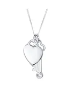 Love Lock And Key Heart Cz Accent Charm Pendant Necklace For Women For Girlfriend .925 Sterling Silver