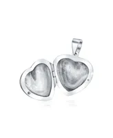 Bling Jewelry Simple Plain Keepsake Domed Puff carved Leaf Heart Shaped Photo Locket For Women Teens Holds Photos Pictures .925 Silver Necklace Pendan