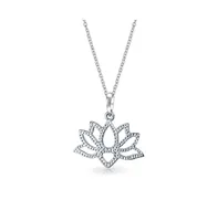 Bling Jewelry Lotus Flower Blossom Cut Out Pendant Necklace For Women For For Yogi Sterling Silver With Chain