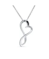 Bling Jewelry Ribbon Promise Love Twisted Ribbon Open Heart Shape Pave Cz Infinity Pendant Intertwining Heart Necklace For Women Sterling Silver