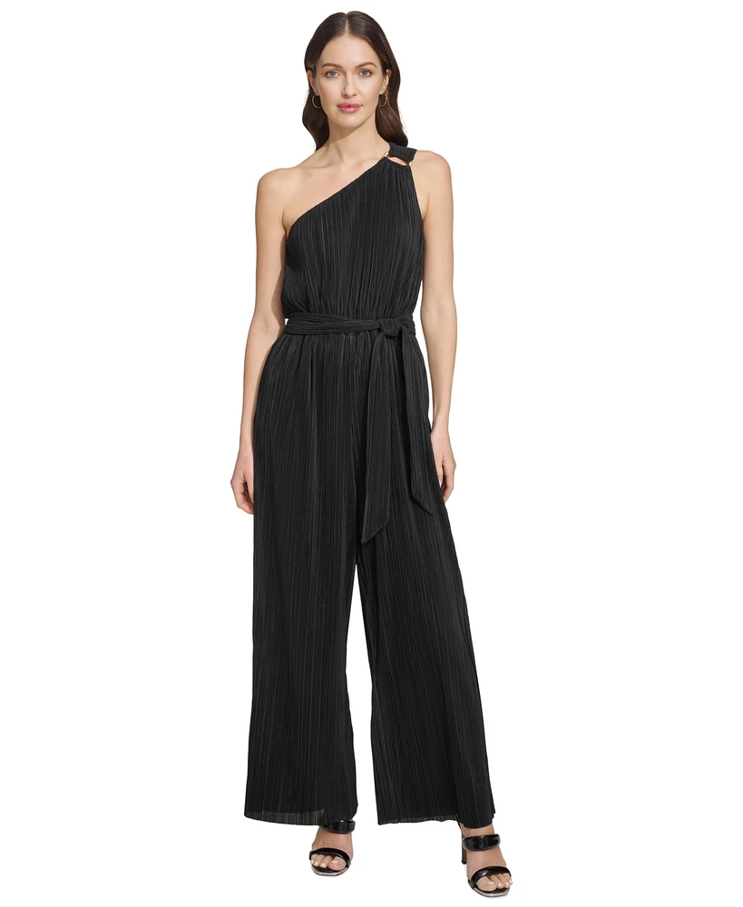 Dkny Women's Plisse One-Shoulder Wide-Leg Jumpsuit