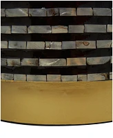 Rosemary Lane Mother of Pearl Drum Accent Table with Linear Mosaic Pattern and Gold Base