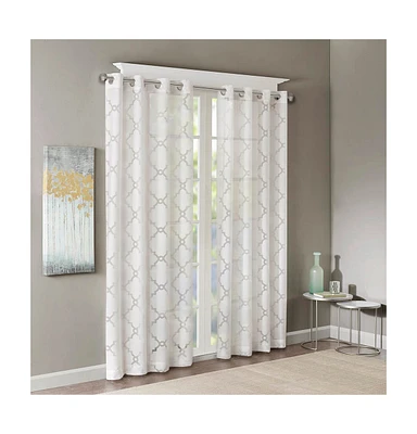 Eden Fretwork Burnout Sheer Window Curtain, white sheer curtains 63 inches long Single Sheer Curtain Panel, Width 50 curtains sheer for Bedroom and Li