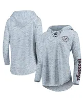 Women's Pressbox Gray Mississippi State Bulldogs Space Dye Lace-Up V-Neck Raglan Long Sleeve T-shirt