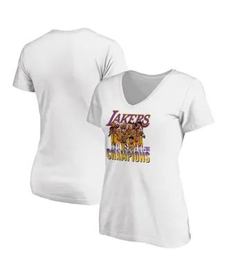 Women's Fanatics White Los Angeles Lakers 2020 Nba Finals Champions Team Caricature V-Neck T-shirt