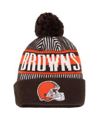 Youth Boys and Girls New Era Brown Cleveland Browns Striped Cuffed Knit Hat with Pom
