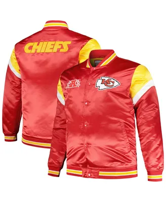 Men's Mitchell & Ness Red Distressed Kansas City Chiefs Big and Tall Satin Full-Snap Jacket