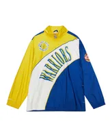 Men's Mitchell & Ness White Distressed Golden State Warriors Hardwood Classics Arched Retro Lined Full-Zip Windbreaker Jacket