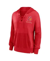 Women's Fanatics Red Distressed Tampa Bay Buccaneers Heritage Snow Wash French Terry Lace-Up Pullover Hoodie