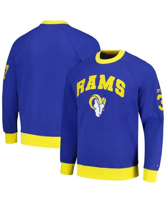 Men's Tommy Hilfiger Royal Los Angeles Rams Reese Raglan Tri-Blend Pullover Sweatshirt