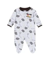 Baby Boys and Girls Wear by Erin Andrews White San Diego Padres Sleep Play Full-Zip Footed Jumper with Bib