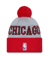 Men's New Era Red, Gray Chicago Bulls Tip-Off Two-Tone Cuffed Knit Hat with Pom