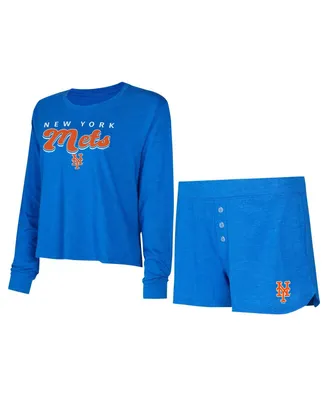 Women's Concepts Sport Royal New York Mets Meter Knit Long Sleeve T-shirt and Shorts Set