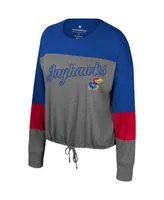 Women's Colosseum Gray Kansas Jayhawks Twinkle Lights Tie Front Long Sleeve T-shirt