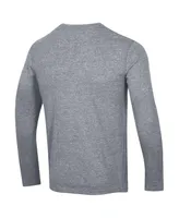 Men's Champion Heather Gray Distressed New Jersey Devils Tri-Blend Dual-Stripe Long Sleeve T-shirt