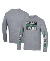 Men's Champion Heather Gray Distressed Dallas Stars Tri-Blend Dual-Stripe Long Sleeve T-shirt