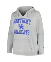 Women's Champion Heather Gray Kentucky Wildcats Plus Heart & Soul Notch Neck Pullover Hoodie