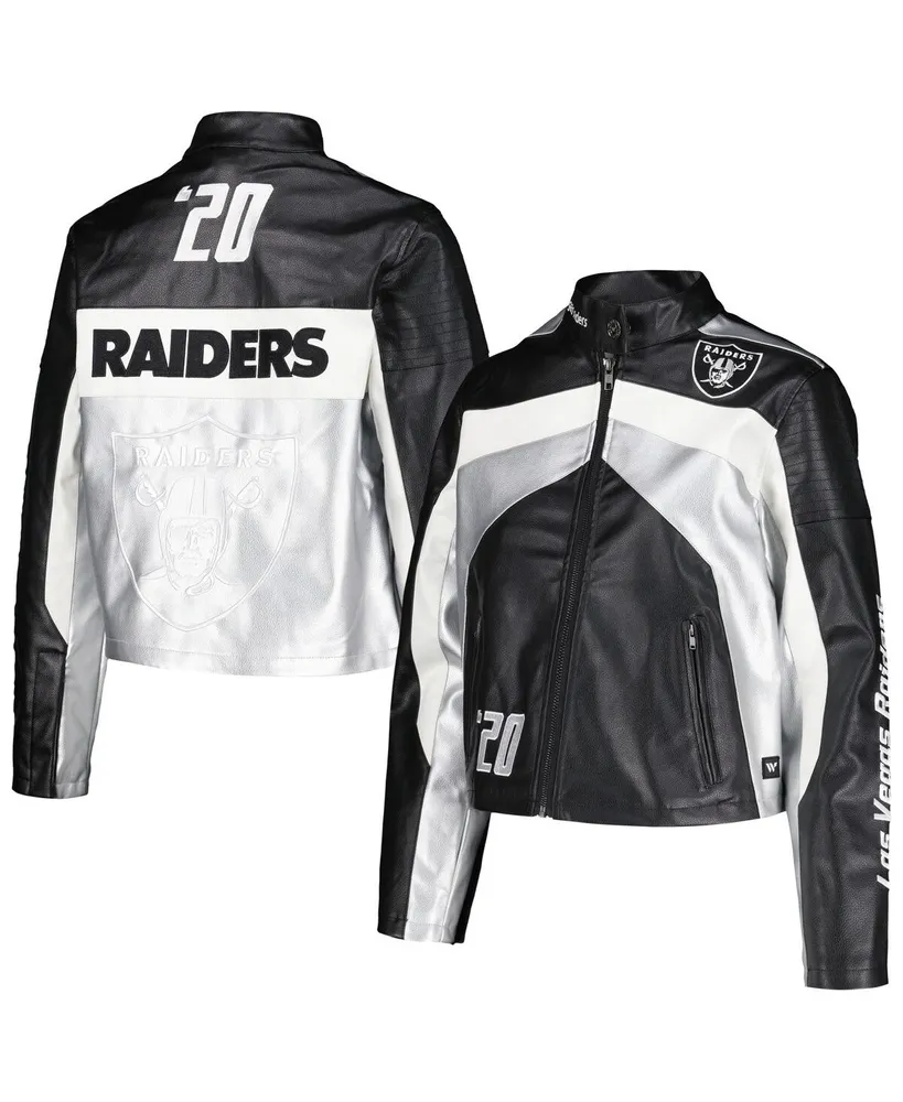 Women's The Wild Collective Black Las Vegas Raiders Faux Leather Full-Zip Racing Jacket