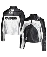 Women's The Wild Collective Black Las Vegas Raiders Faux Leather Full-Zip Racing Jacket