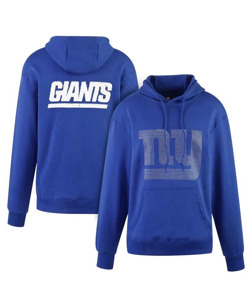 Women's Cuce Royal New York Giants Rhinestone Logo Wordmark Pullover Hoodie