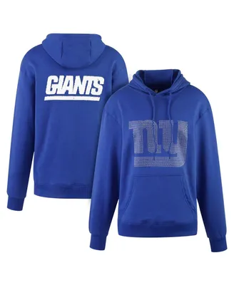 Women's Cuce Royal New York Giants Rhinestone Logo Wordmark Pullover Hoodie