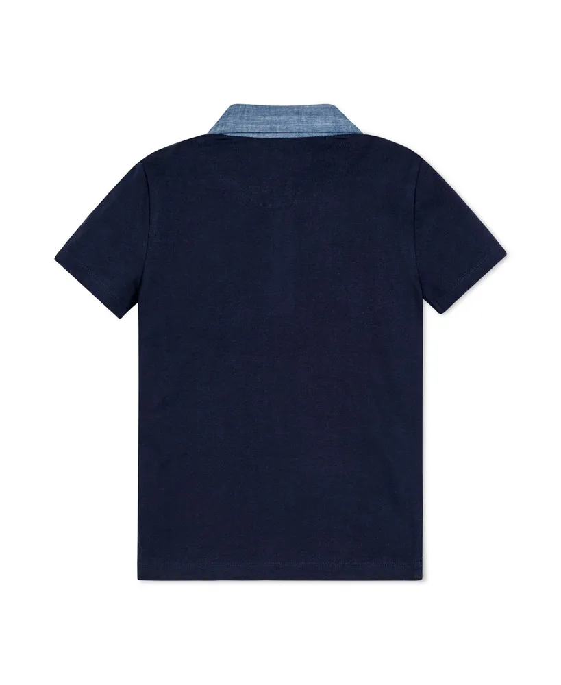 Hope & Henry Baby Boys Organic Short Sleeve Jersey Polo with Chambray Trim