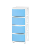 Iris Usa 4 Slim Plastic Drawer Storage, White/Blue