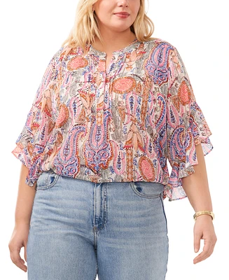 Vince Camuto Plus Size Paisley Print Flutter Sleeve Pleated Top