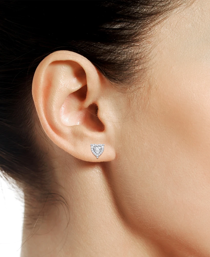 Diamond Heart Halo Stud Earrings (1/4 ct. t.w.) in Sterling Silver