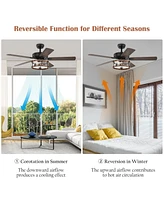 52" Retro Ceiling Fan Lamp with Glass Shade Reversible Blade Remote Control