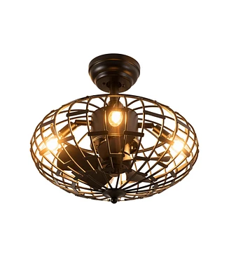 5 Blades Enclosed Ceiling Fan with Light and Remote Control-Black
