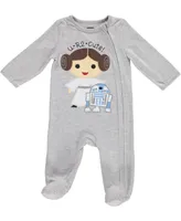 Starwars Baby Girls Star Wars Princess Leia R2-D2 2 Pack Zip Up Sleep N' Play Coveralls Grey / White