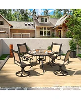 Mondawe 5-Piece Aluminum Outdoor Patio Dining Set with Swivel Armchairs, Brown