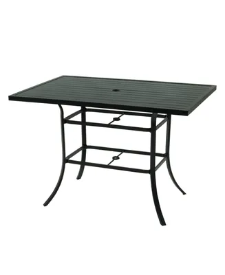 Mondawe 60 x 48" Rectangular Aluminum Outdoor Patio Dining Bar Table with Umbrella Hole, Black