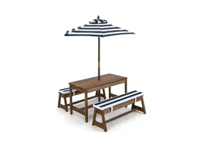 Kids Picnic Table and Bench Set with Cushions Height Adjustable Umbrella