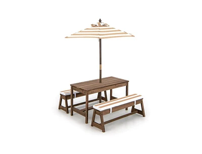 Kids Picnic Table and Bench Set with Cushions and Height Adjustable Umbrella