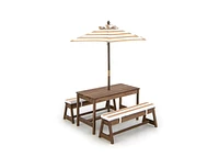 Kids Picnic Table and Bench Set with Cushions and Height Adjustable Umbrella