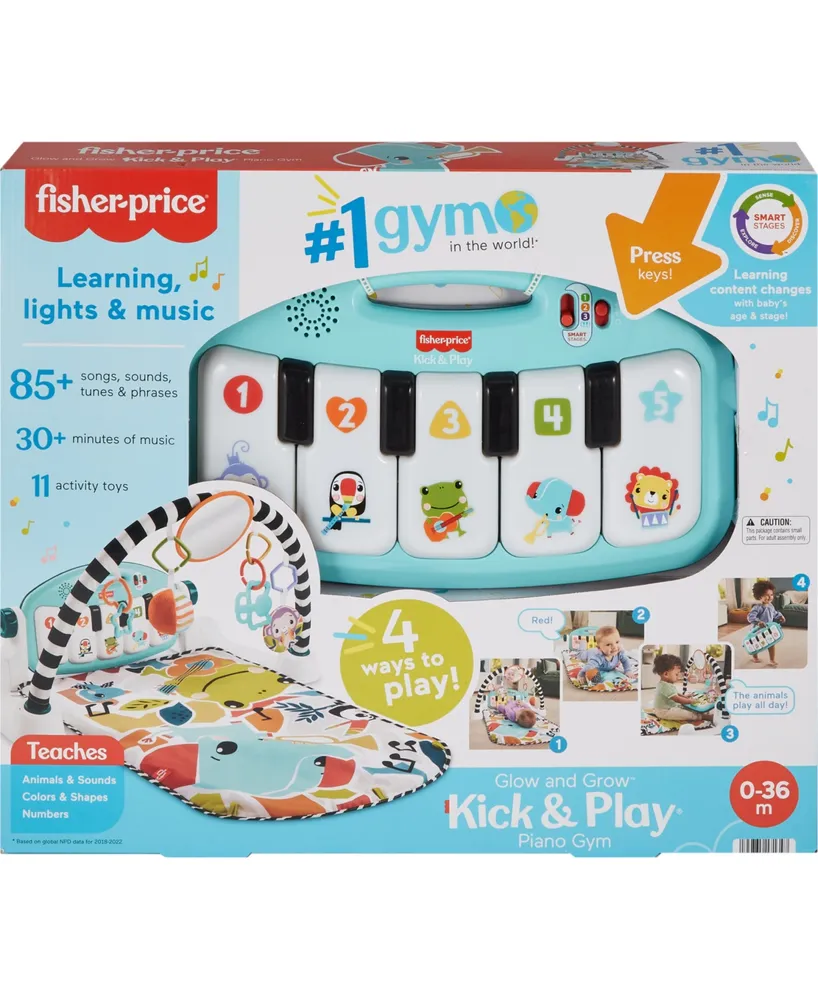 Fisher Price Glow and Grow Kick Play Piano Gym Baby Playmat with Musical Learning Toy