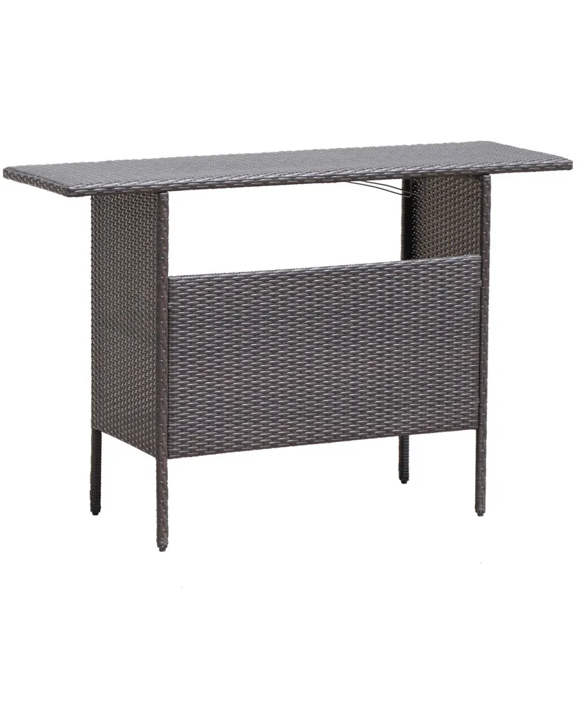 Outdoor Wicker Bar Table with 2 Metal Mesh Shelves