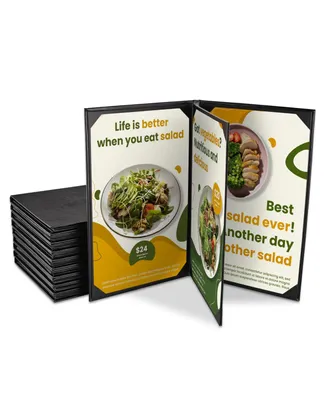 Yescom 8.5"x14" Menu Covers 10 Packs 4 View Leather Book Style Black Faux Custom Logo Cafe Restaurant Bars