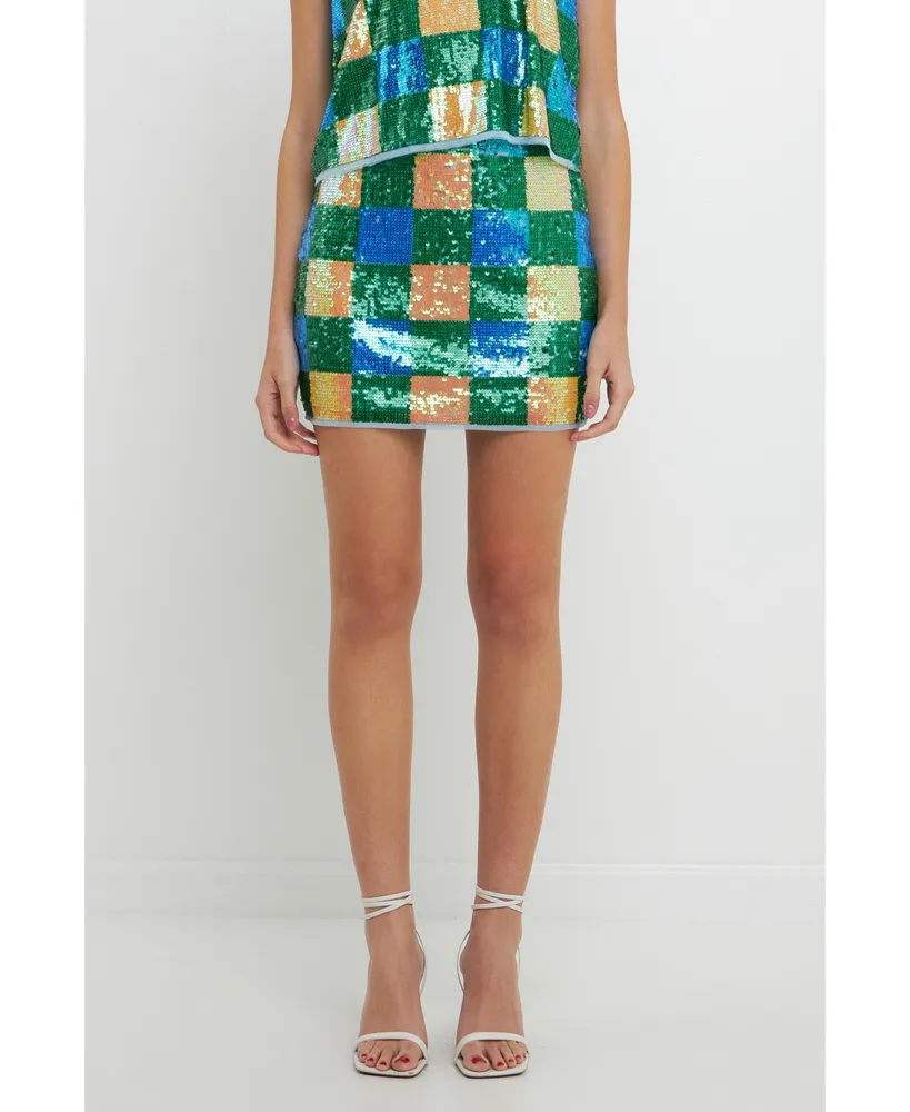 Women's Sequins Gingham Mini Skirt