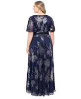 Betsy & Adam Plus Metallic-Print A-Line Dress