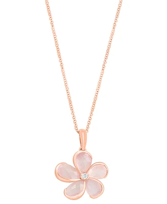 Effy Rose Quartz (5-3/8 ct. t.w.) & Diamond (1/20 ct. t.w.) 18" Flower Pendant Necklace in 14k Rose Gold