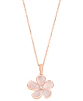 Effy Rose Quartz (5-3/8 ct. t.w.) & Diamond (1/20 ct. t.w.) 18" Flower Pendant Necklace in 14k Rose Gold